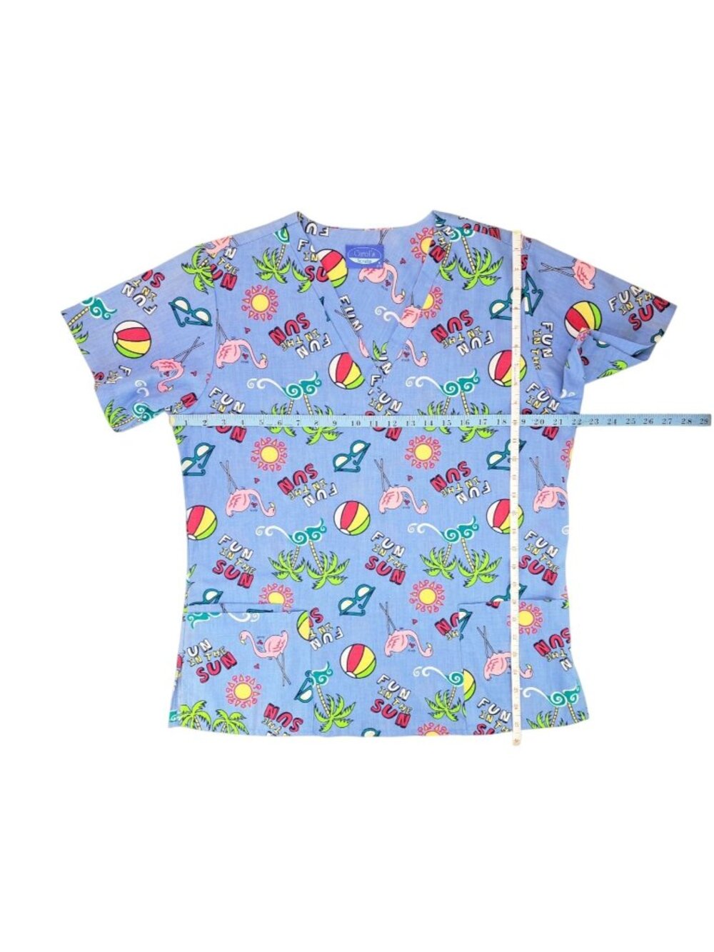 Carol's Scrubs Fun In The Sun Beach Scrub Top Flamingo Palm Tree Women Medium - Picture 9 of 10